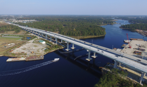 Aerial view of Dominion Boulevard Veterans Bridge